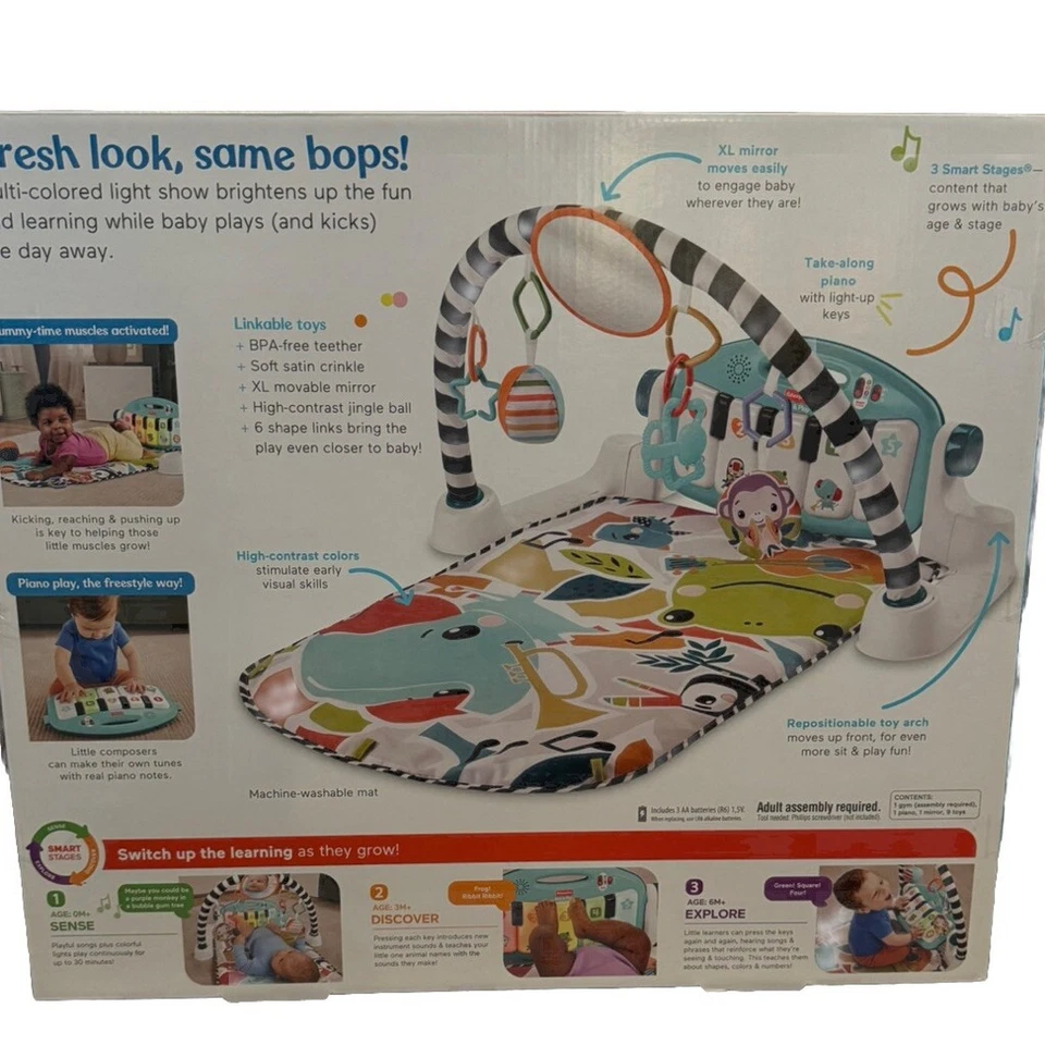 Fisher-Price Deluxe Kick 'n Play Piano Gimnasio y Maracas - Azul/Naranja Foto 2 de 4