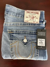 True Religion Ricky Big  T Flap Relaxed Straight Jeans Medium Wash Size 33x34