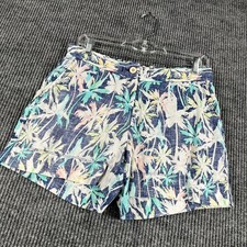 Tommy Bahama Shorts Womens XS Extra Small Blue Floral Linen Beach Vacation
