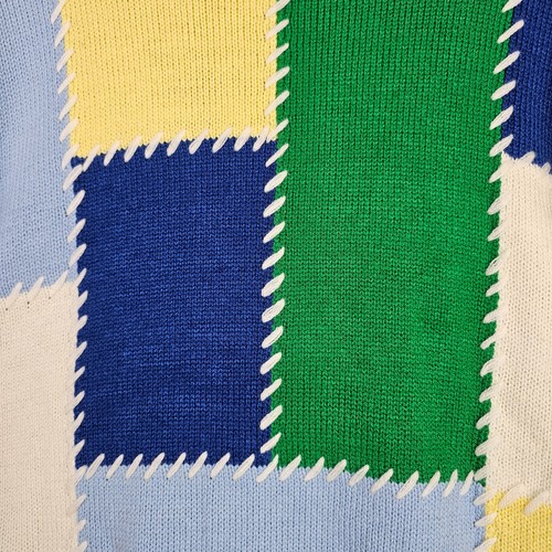 Cárdigan Yitai Patchwork M Azul Mezcla de Lana Tejido Suéter Bolsillos Abuelo Hip Hop - Imagen 20 de 22