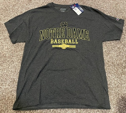 Notre Dame Fighting Irish Shirt Men L Gray Short Sleeve BASEBALL - NEW w tags