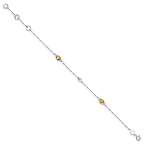 Sterling Silver Rhodium-plated Diamond and Citrine Bracelet 7.5" w/ 1.25in ext. - Picture 2 of 6
