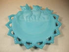 Scarce Light Blue Milk Glass Westmoreland Cat- Kittens Trio Open Edge Plate