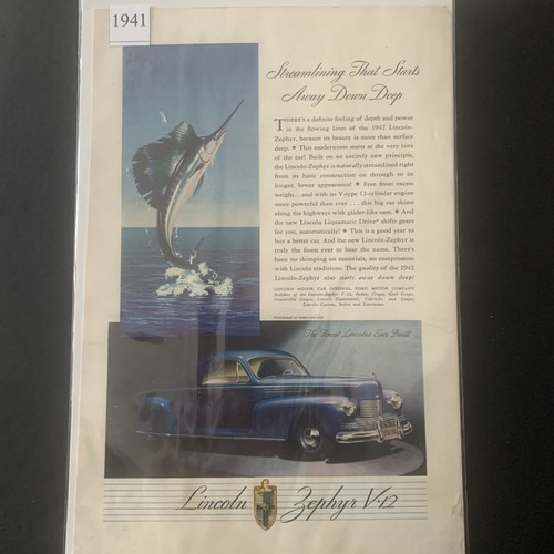 Anuncio publicitario simplificado Lincoln Zephyr V-12 1941 vintage - Imagen 2 de 2