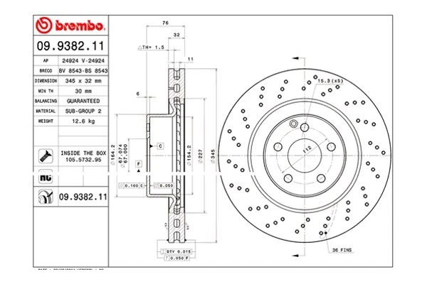 For Mercedes-Benz CL600 01-06 Brembo UV Coated Series Drilled Front Brake Rotor Foto 2 de 4