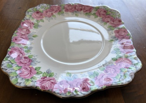Rose Of Sharon Royal Standard Handled Square Cake Plate 8.75" x 8.25" Scalloped - Picture 5 of 8