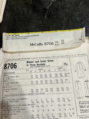 Vintage McCall's Pattern 8706 Dress 1960's A-line Mini Dress CUT Size 12 Bust 32 - Bild 7 von 10