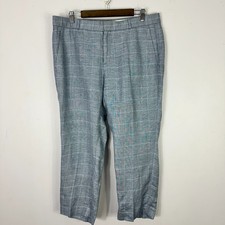 Banana Republic Avery 12P Blue Plaid Linen Blend Pants Career Quiet Luxury