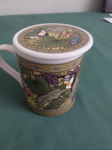 Teacup with Lid/Coaster Tropical Birds Made In Japan - Picture 5 of 7