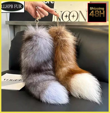 40cm Long Real Silver Blue Fox Fur Tail Real Fox Fur Keychain Cosplay Toys