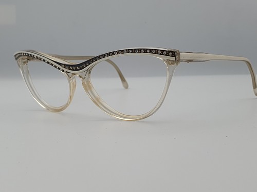 Vintage 1970's Cat Eye Eyeglasses Frame Crytal Detailing Keyhole Bridge - Foto 11 di 20
