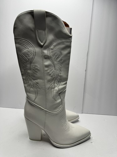 ISNOM Damen Cowgirl Stiefel zum Überziehen Kniehohe Stiefel, Größe 8,5 WEISS NEU OHNE KARTON - Bild 3 von 14