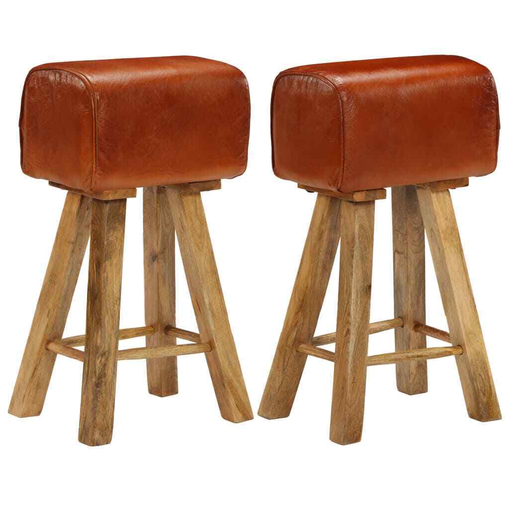 vidaXL Barstühle 2 Stk. Mangoholz massiv Echtleder 48x31x76cm (246685) vidaXL Barstühle 2 Stk. Mangoholz massiv Echtleder 48x31x76cm (246685)