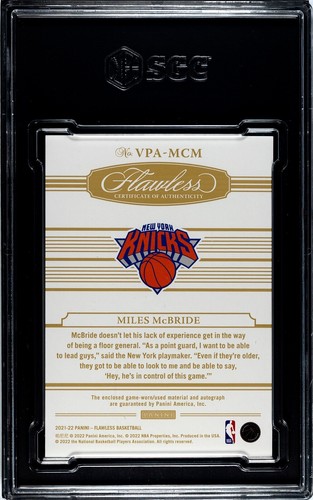 2021-22 Panini Flawless Miles McBride Rookie 1/25 Patch Auto RPA SGC 9 Auto 10 - Picture 2 of 2