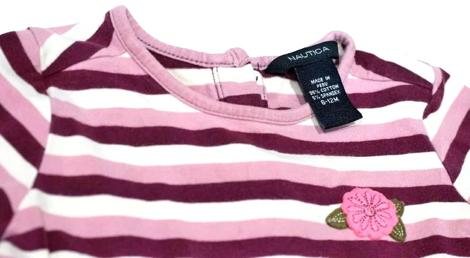 Hermoso Vestido Nautica Vintage Bebé Niña Rayas Flor Manga Larga 6-12 Meses Foto 2 de 3