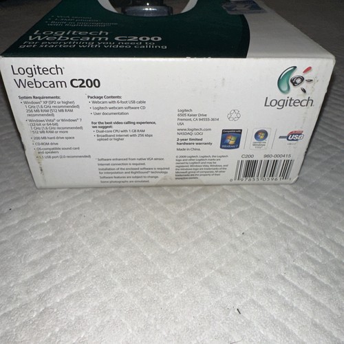 Logitech C200 Webcam USB Built-in Microphone w/RightSound  Black NEW & SEALED - Picture 5 of 6