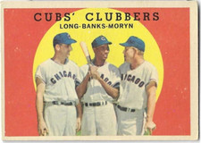 1959 TOPPS #147 ERNIE BANKS - DALE LONG - WALT MORYN - CUBS CLUBBERS -
