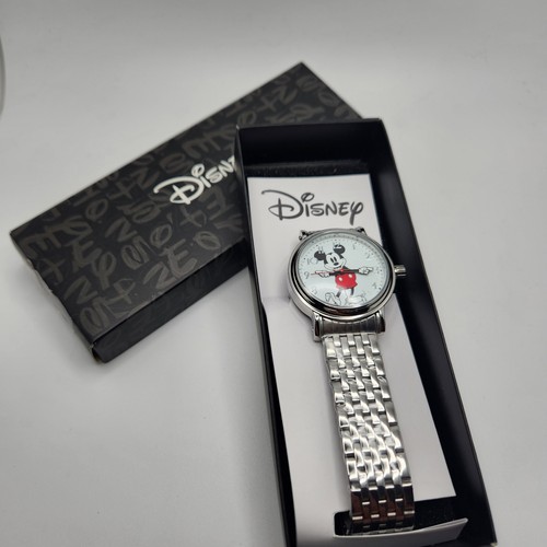 Disney Mickey Mouse Adult 'Moving Hands' Silver Bracelet Watch - Picture 8 of 9