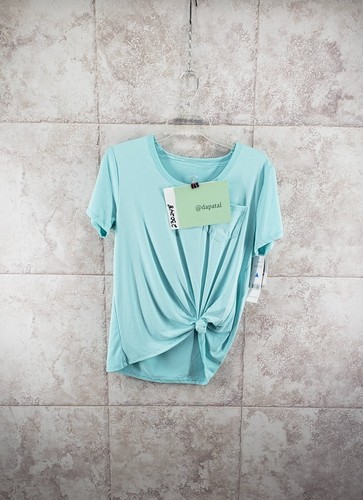 Aqua Blue Basic Tee Just Be Knotted Tie Top Short Sleeve T Shirt Ladies Sz S - Picture 5 of 5