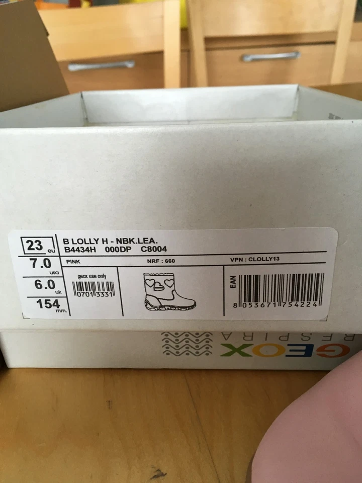 NUEVO CON ETIQUETAS en Caja Original Niñas Rosa con Corazones GEOX RESPIRA B Botas Lolly Talla 7 EE. UU. 23 UE Foto 2 de 3