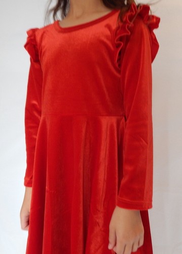 Girls Ruffle Sparkle Shimmer Velvet Holiday Xmas Red Dress Full Skirt 3 - 8 - Picture 5 of 14