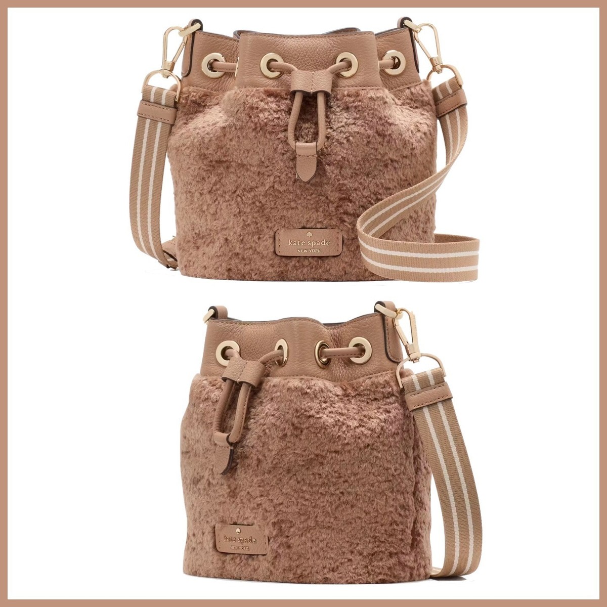 KATE SPADE ROSIE FAUX FUR MINI BUCKET / CROSSBODY W/COIN