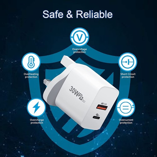 2-Port PD Plug 30W USB-A Type C Fast Wall Charger Adapter Quick Charger Adapter - Picture 6 of 17