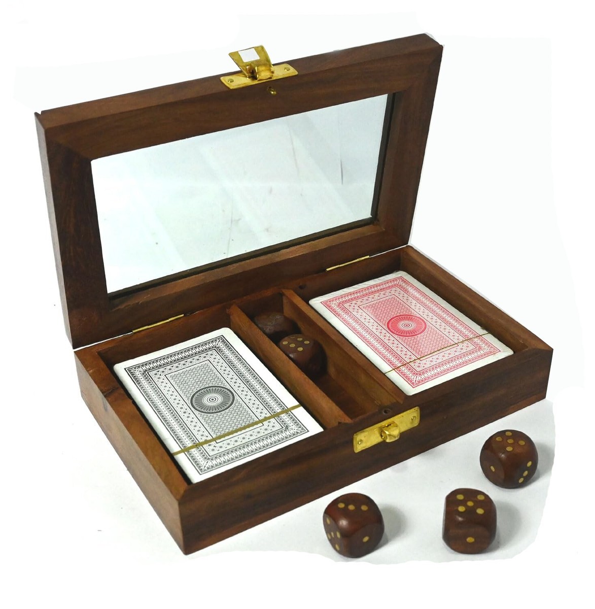 Set of 5 Wooden Dice in Wooden Holder Set of 5 Wooden Dice in Wooden Holder