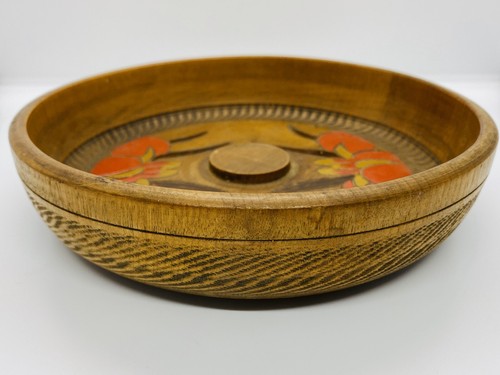 Antique Carved Wood Hand Turned Lacquered Snack Bowl - Picture 5 of 7