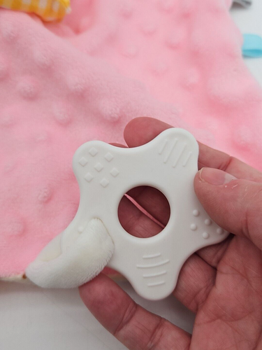 Appease BUNNY RABBIT LOVEY Security Blanket Pink Teether Rattle Tag Soft Plush - Picture 10 of 13
