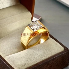 Round Moissanite With 18K Gold Plated 925 Sterling Silver Ring for Men's #950