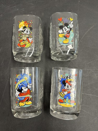 Set of 4 McDonald's Walt Disney World Celebration 2000 Glass Cups Mickey Mouse