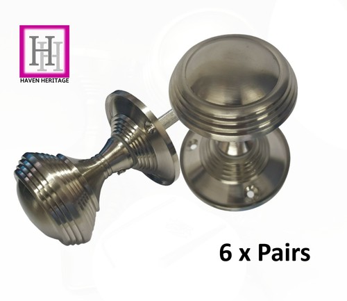 Door Knobs Mortice Queen Anne Reeded - Satin Finish on Brass Door Handles - Picture 14 of 23