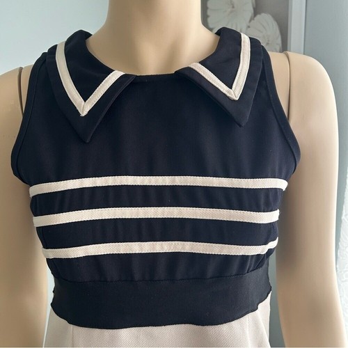 Yumi sleeveless sheath dress Navy/off white stripe mini womens S/4 quirky nerd