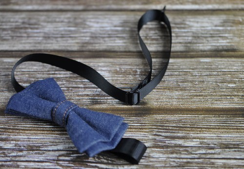 Boy Baby Kids Navy Blue Denim Bow Tie + Brown Leather Adjustable Suspenders Set - Picture 8 of 11