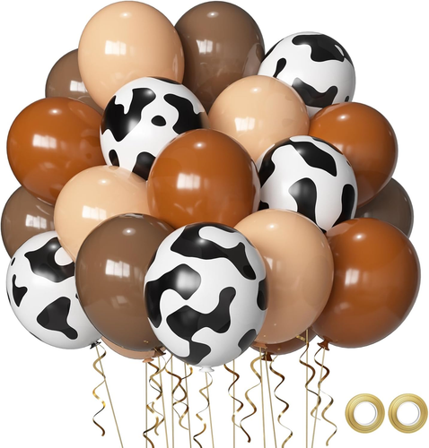 Cow Print Balloons Set, 12Inch 60Pcs Brown Cow Print Nude Brown Latex Balloons f