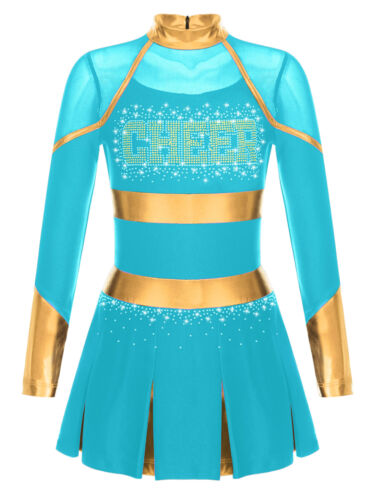 Costume vestito squadra bambina ragazza glitterato cheerleading colore contrasto uniforme - Foto 42 di 84