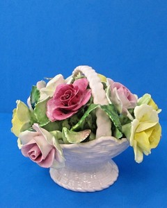 Vintage Adderley Porcelain Roses Flowers In Woven Basket Fine Bone China England Ebay