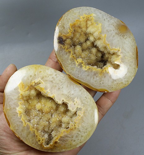2pcs Natural Geode ! Red Orange White CARNELIAN AGATE Geode Quartz Crystal Stone - Picture 2 of 8