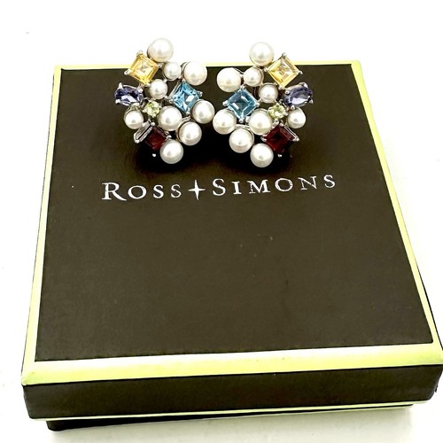 Ross Simmons Sterling Silver Cultured Pearls Gemstone Cluster Earrings NIB - Picture 4 of 14