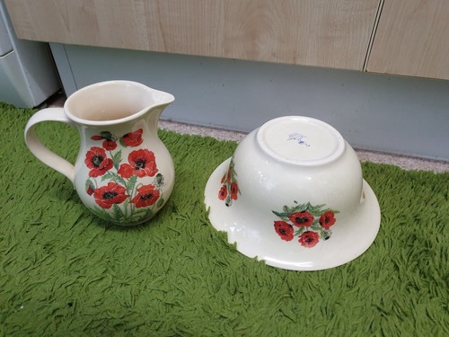 RARE VINTAGE HOLKHAM ENGLAND AMAZING WITH POPPIES SET size: 17x12 -jug  - Bild 3 von 12