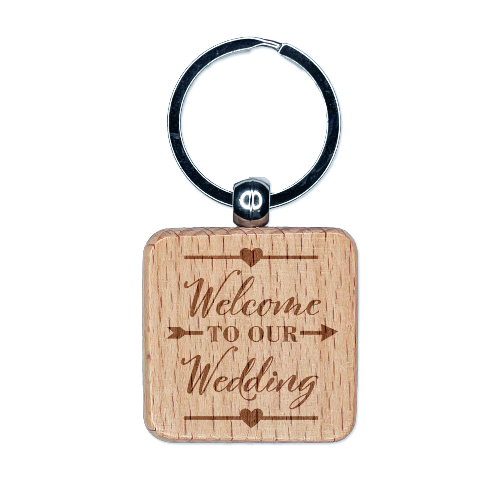 Personalized Wooden Wedding Keychain with Heart Engraving