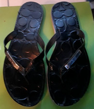 Coach "Poppy" Black Patent Leather Thong Sandals-w Signature C Insole-Size 6