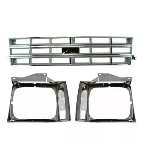 New  Front Grille Headlight Door Chrome & Silver 3PC For 1982-1990 Chevrolet S10 - Image 2 of 4