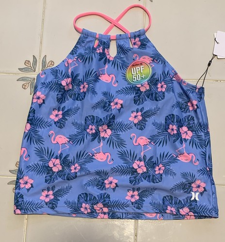 NWT Hurley Girls' Bikini 2-piece Swimsuit, Size 14 UPF 50+ Pink Flamingos - Picture 3 of 10