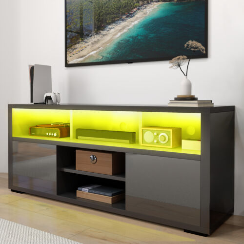 High Gloss LED TV Stand for 55 in TVs Console Open Shelves Entertainment Center - Picture 11 of 11