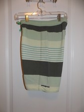 PATAGONIA Fitz Stripe Swim Trunks Boys 12 Wavefarer Green Striped Board Shorts