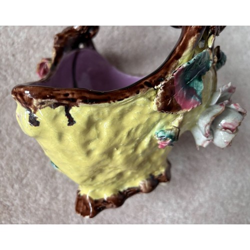 English Majolica 1800s Figural Basket Planter Floral Leaf Vine HandPainted Retro - Picture 8 of 21