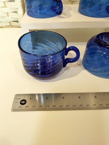 Arcoroc Cobalt Blue Swirl Glass Coffee Cups Set 4 2032 St - Picture 3 of 8