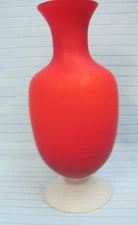 Vase Hand Blown Red Cased Glass White Interior Red Outside Flared Top